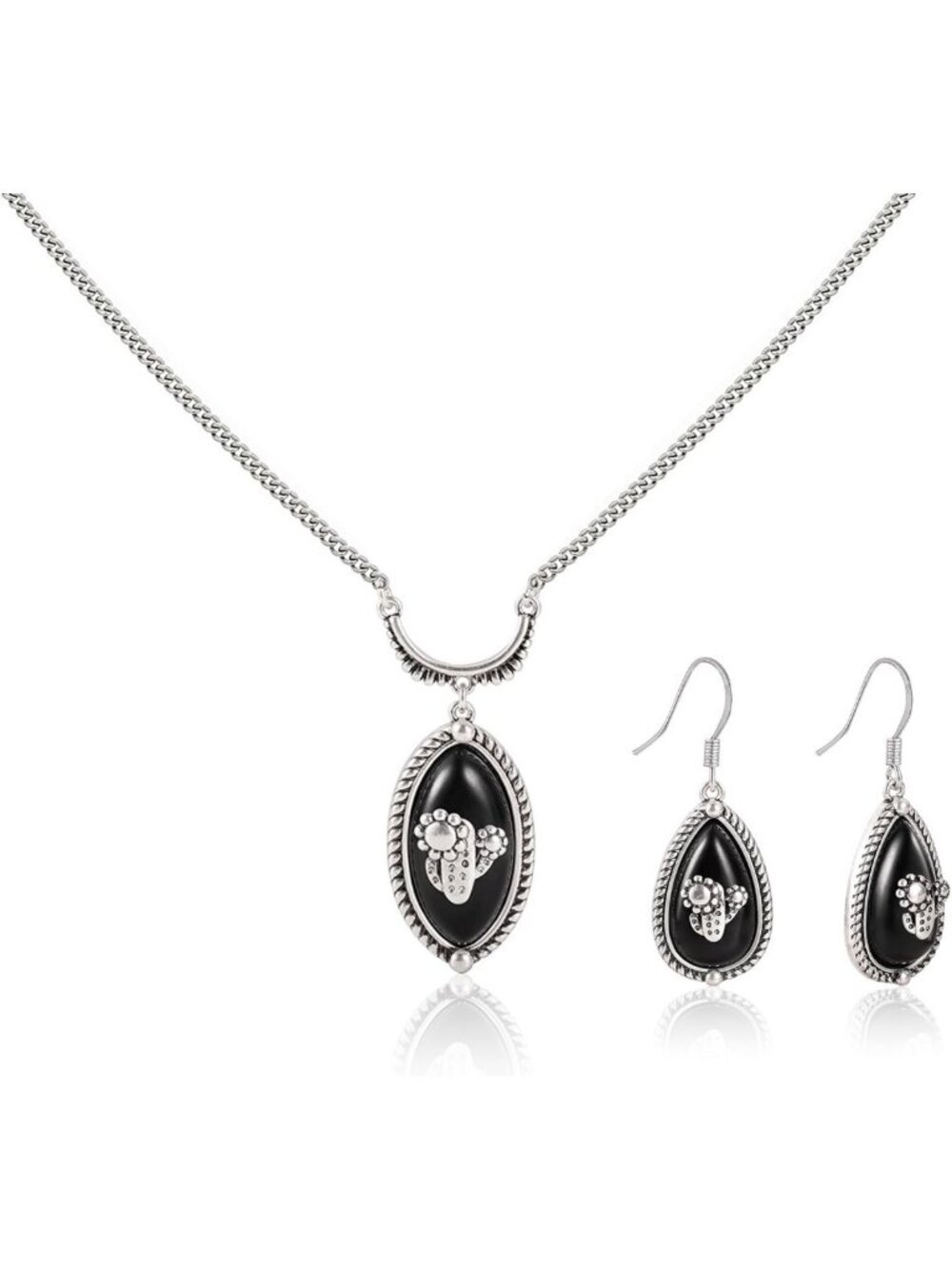 Turquoise Western Jewelry Set - Silver Necklace & Earrings, Boho Chic Style